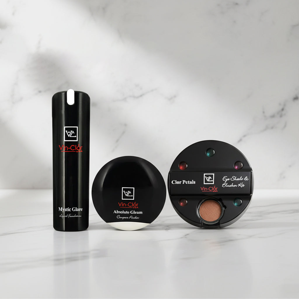 Mystic Glare Liquid Foundation + Absolute Gleam Compact Powder With FREE Color Petals Eye Shade & Blusher Kit Combo