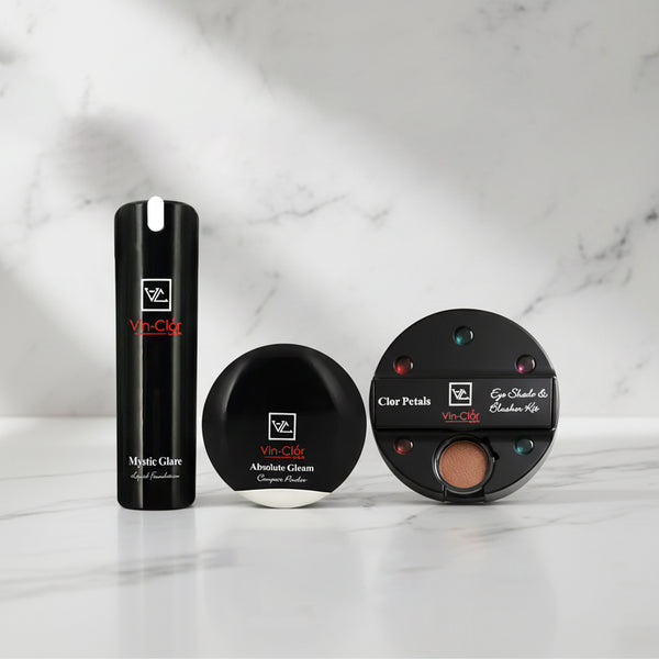 Mystic Glare Liquid Foundation + Absolute Gleam Compact Powder With FREE Color Petals Eye Shade & Blusher Kit Combo