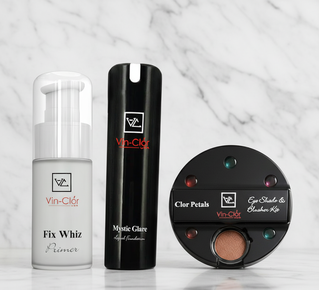 Fix Whiz Primer + Mystic Glare Liquid Foundation With FREE Color Petals Eye Shade & Blusher Kit Combo