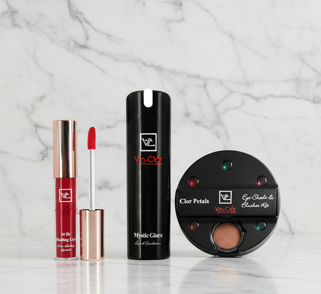 Sizzling Lips + Mystic Glare Liquid Foundation With FREE Color Petals Eye Shade & Blusher Kit Combo