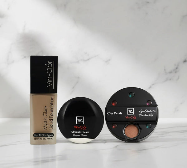 Mystic Glare Liquid Foundation Limited-Edition + Absolute Gleam Compact Powder With FREE Color Petals Eye Shade & Blusher Kit Combo