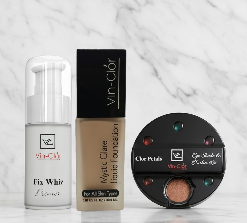 Fix Whiz Primer + Mystic Glare Liquid Foundation Limited-Edition With FREE Color Petals Eye Shade & Blusher Kit Combo